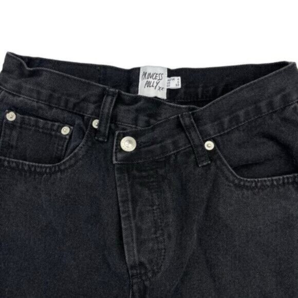Princess Polly Holly Asymmetric Ripped Leg Black Denim Womens Size 0 - Picture 5 of 9